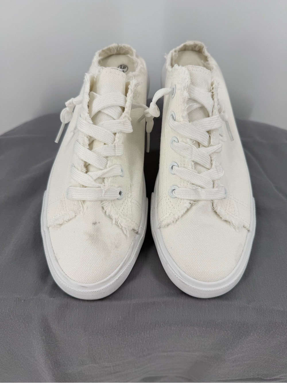Women's White Canvas Lace-Up Sneakers